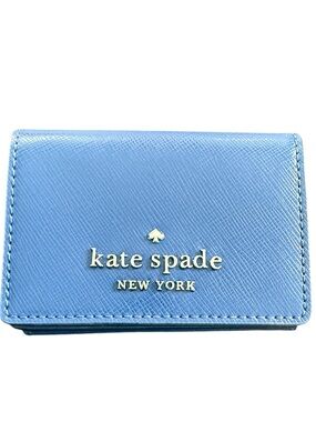 kate spade Blue Leather Slim Card Case with Gold Logo